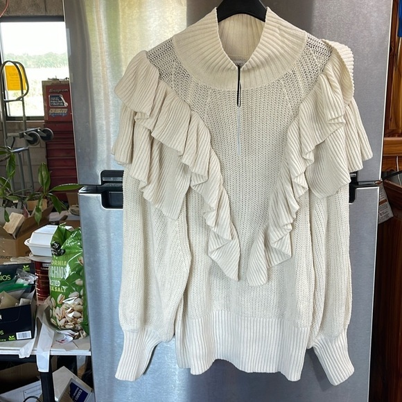 NWT Prologue Womens Sweater Cottage Core Creamy Ivory Ruffly women’s Sz XXL - Picture 1 of 9